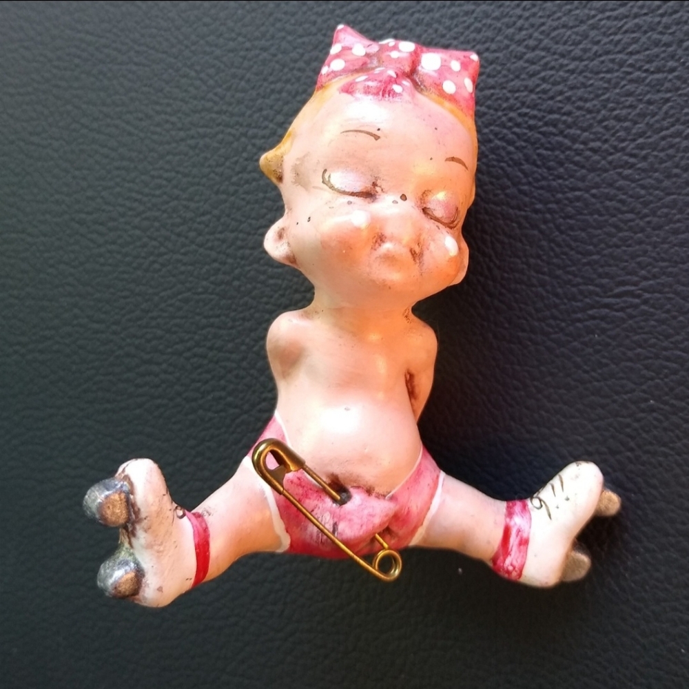 Vintage Freeman McFarlin Kewpie Crying w Roller Skates Figurine